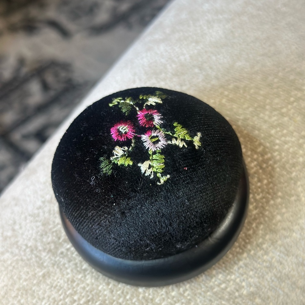 Embroidered Black Velvet pin cushion